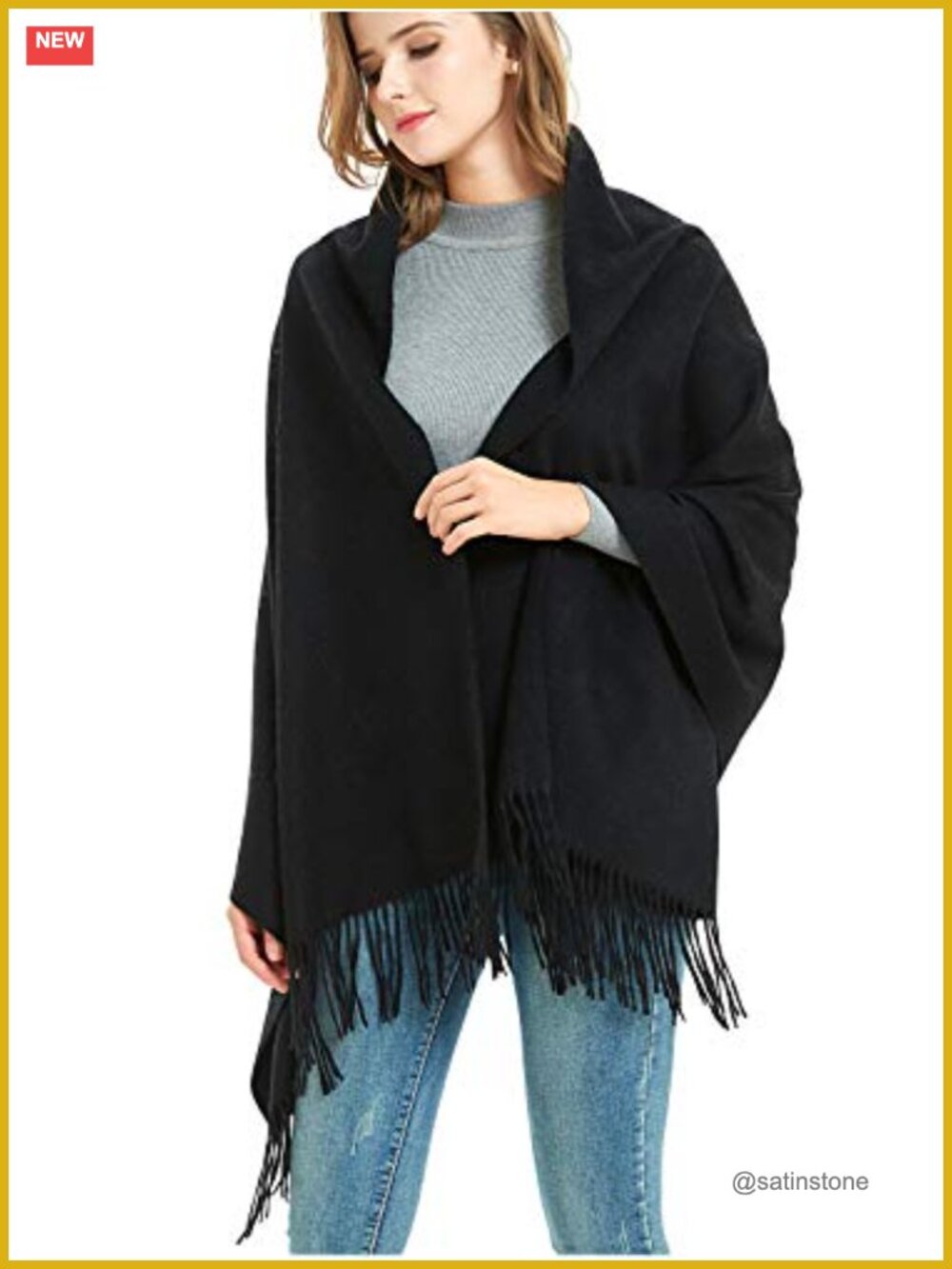 Wool Pashmina Shawl Thick Travel Wrap Blanket Scarf Winter Tassels
